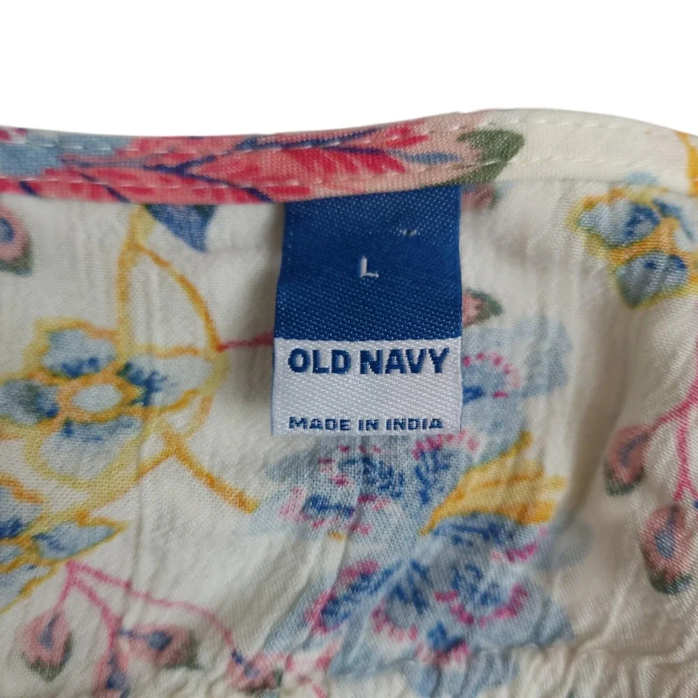 Old Navy Womens Crinkled Smocked Poet Swing Blouse Sz Large Floral Boho Peasant